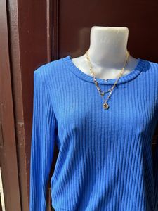 Bright Blue Ribbed Long Sleeve Top
