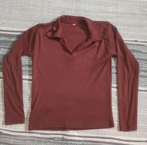 Burgundy Long Sleeve Collared Top