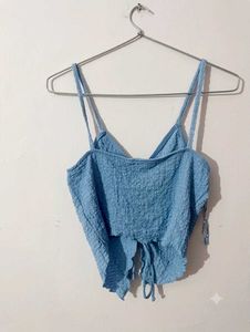 Cute Blue Ruched Crop Top