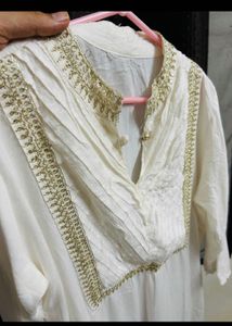 Elegant White Kurta with Gold Trim