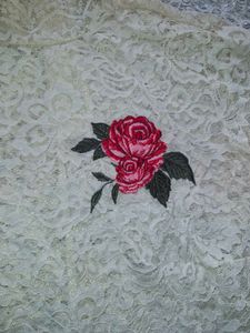 Lace Rose Embroidered Mock Neck Top