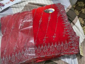Elegant Red Embellished Saree