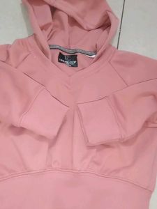 Pink Cropped V-Neck Hoodie