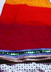 Vibrant Red Saree with Embellished Border