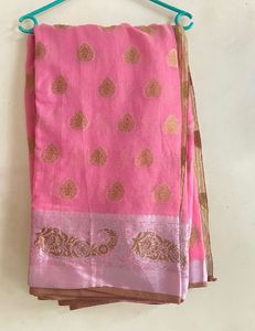 Elegant Pink Silk Saree with Gold Border