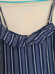 Striped Navy Blue Jumpsuit with 2 pockets
