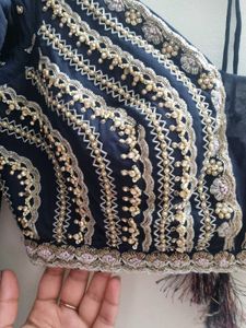 Handwork Navy Blue Lehenga Choli with Pink Dupatta