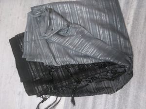 Striped Metallic Gray &amp; Black saree
