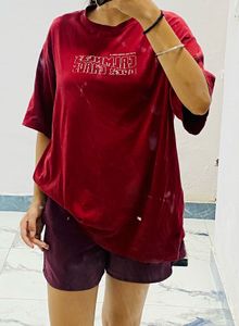 Maroon oversized Graphic T-Shirt