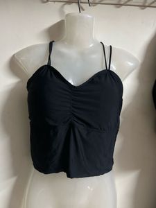Chic Black Ruched Spaghetti Strap Top