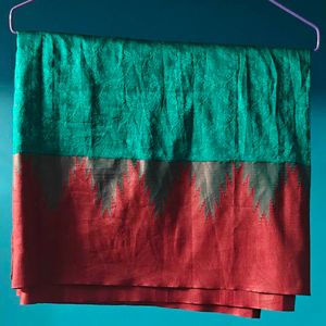 Beautiful Teal & meroon Silk Saree with blouse