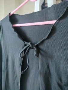 Black Tie-Front Lettuce Trim Top