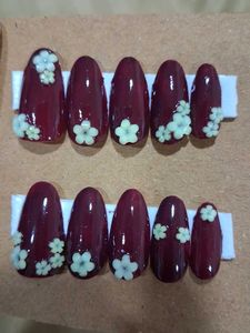 Maroon Floral Press-On Nails