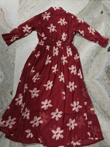 Maroon Floral Midi Dress