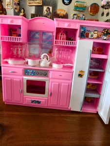 un used Pink Doll Kitchen Playset with Fridge