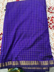 Vibrant Blue & Gold Checked Saree