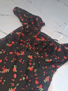 Black Floral Print Midi Dress