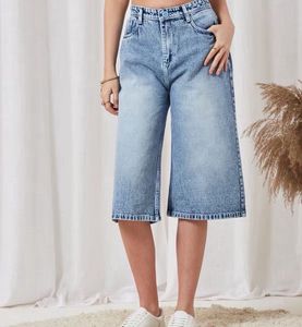 Light Wash Wide Leg Denim Culottes