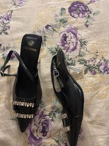 Chic Black Slingback Heels with Rhinestones