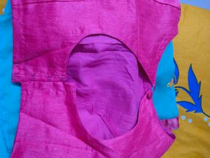 Beautiful Teal Saree with Pink Border