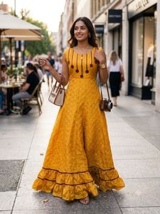 Pintresty Vibrant Yellow Ethnic Gown