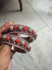 Exquisite Coral &amp; Crystal Bangles