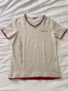 y2k Beige V-Neck Casual tee