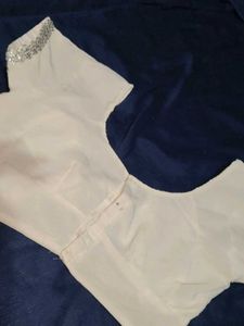 Elegant White Blouse with Silver Detail