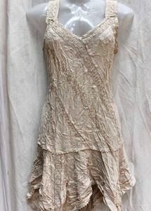 Bohemian Lace Trimmed Beige Maxi Dress