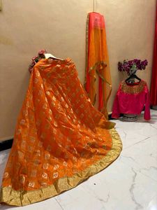 Orange &amp; Gold Lehenga Choli Set