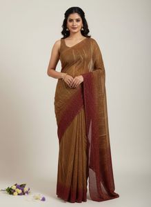 Elegant Ombre Brown & Burgundy shimmery saree