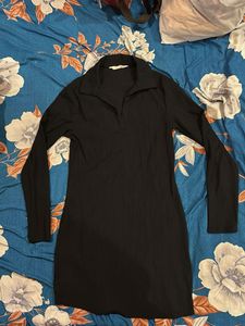 Ribbed Black Long Sleeve Mini Dress