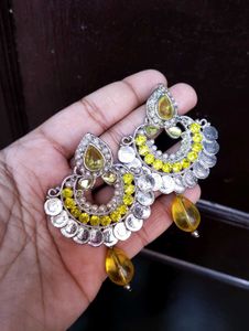 Beautiful Jhumka Earrings with parrot green Stones