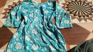 Teal Floral Print Kurta