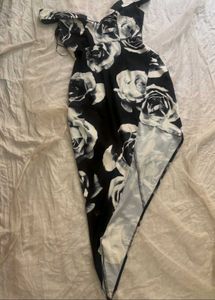 Chic Black & White Rose Print Dress