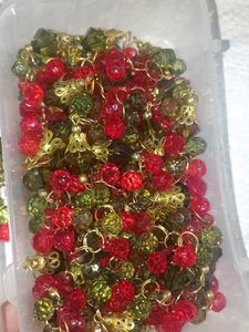 Red &amp; Olive Beaded Dangle tassels