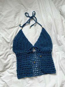 Blue Crochet Halter Top