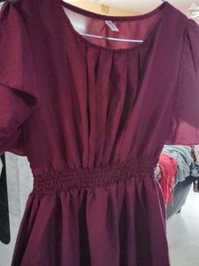 233.Chic Burgundy Flared Dress