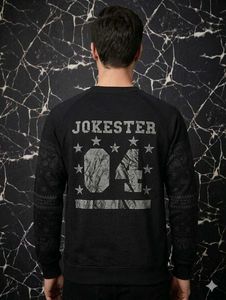 Men's Black Sweatshirt with Patterned Sleeves