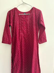 Maroon Embroidered Kurti