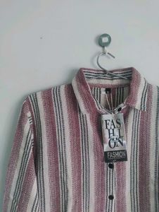 Striped Cropped Button-Up Shirt