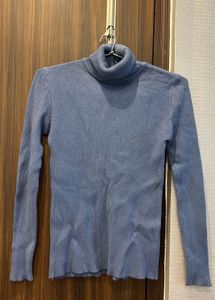 Light Blue Ribbed Turtleneck Sweater