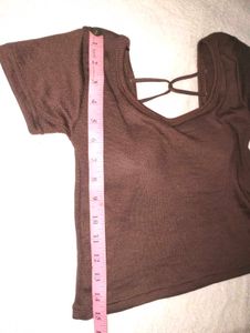 Brown Ribbed Back less Crop Top🤎