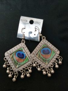 Peacock Feather Dangle Earrings