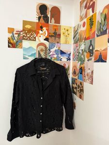 Elegant Black Lace Button-Up Shirt