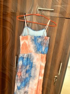 Tie-Dye Print Maxi Dress with Ruffle Hem