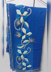 🪞Pure Vintage Blue Floral Saree