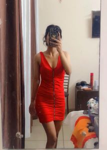 Stunning Ruched Red Zipper Dress