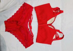 Lace Trimmed Red Lingerie Set