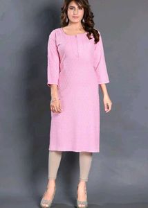 Women's Pink Chikan Embroidery Kurta